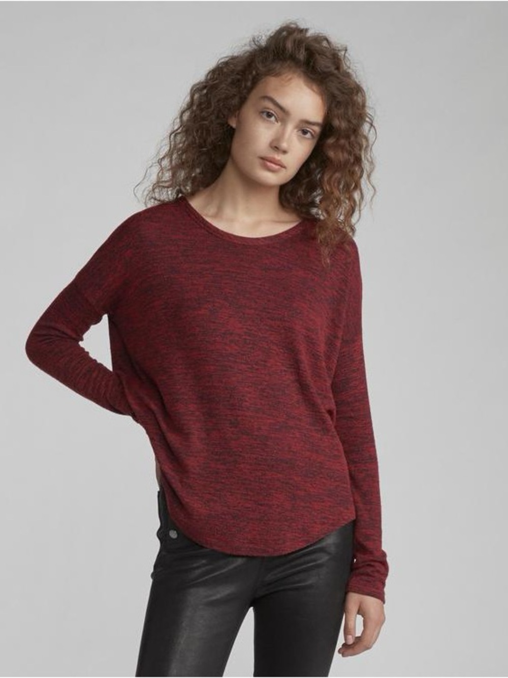 Rag & Bone Hudson Long Sleeve Tee Deep Berry Red Space Dye Size M